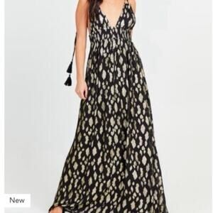 NEW Altar’d State Vanessa Maxi Dress Black Gold Metallic Boho Maxi Formal Glam